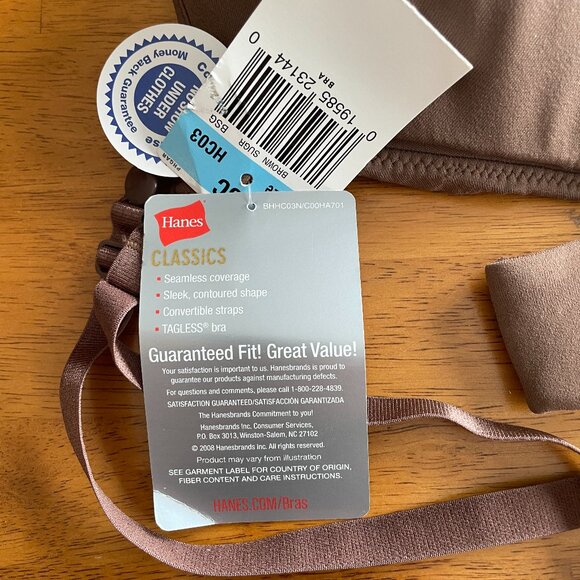 Size 38C Hanes brown convertible wire-free lightly padded bra adjustable straps - Picture 7 of 11